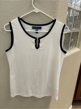 Karen Scott White Tank Top with Black Trim
